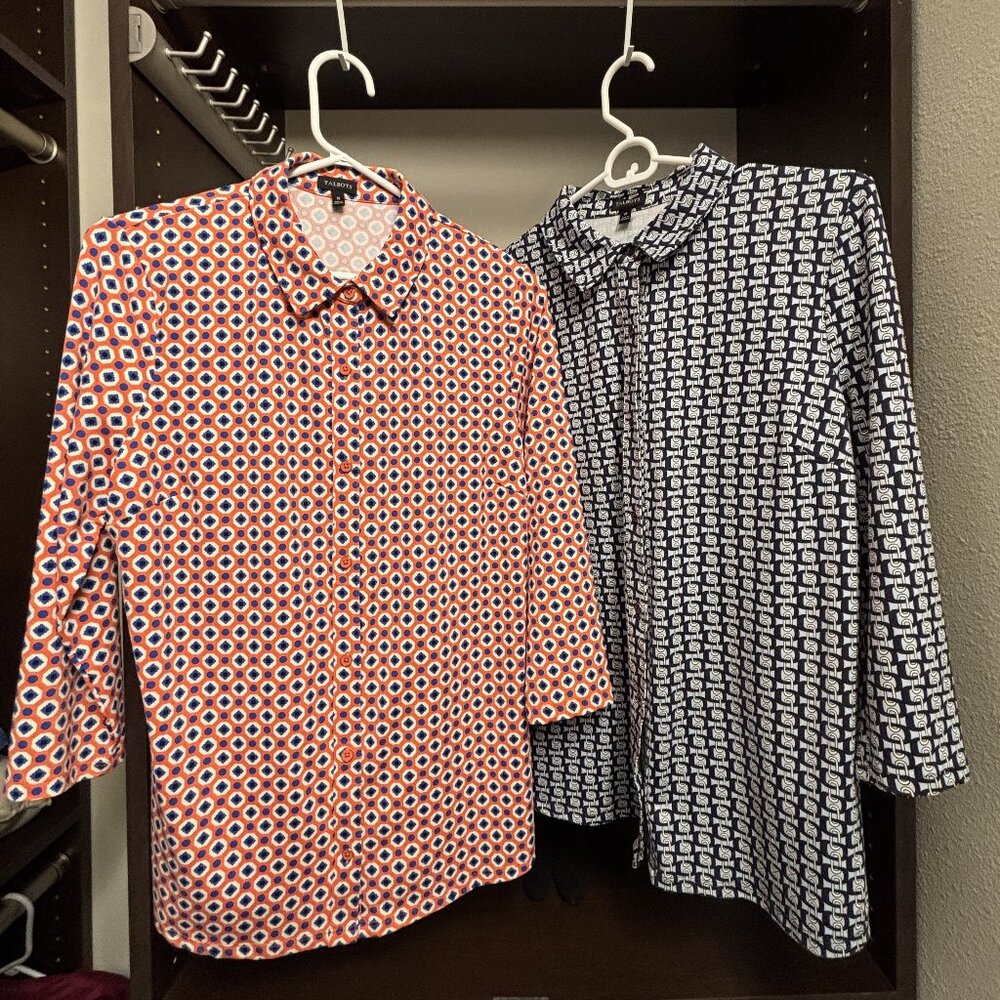 Talbots 3/4 Sleeve Colorful Button-Down Blouses Size Medium